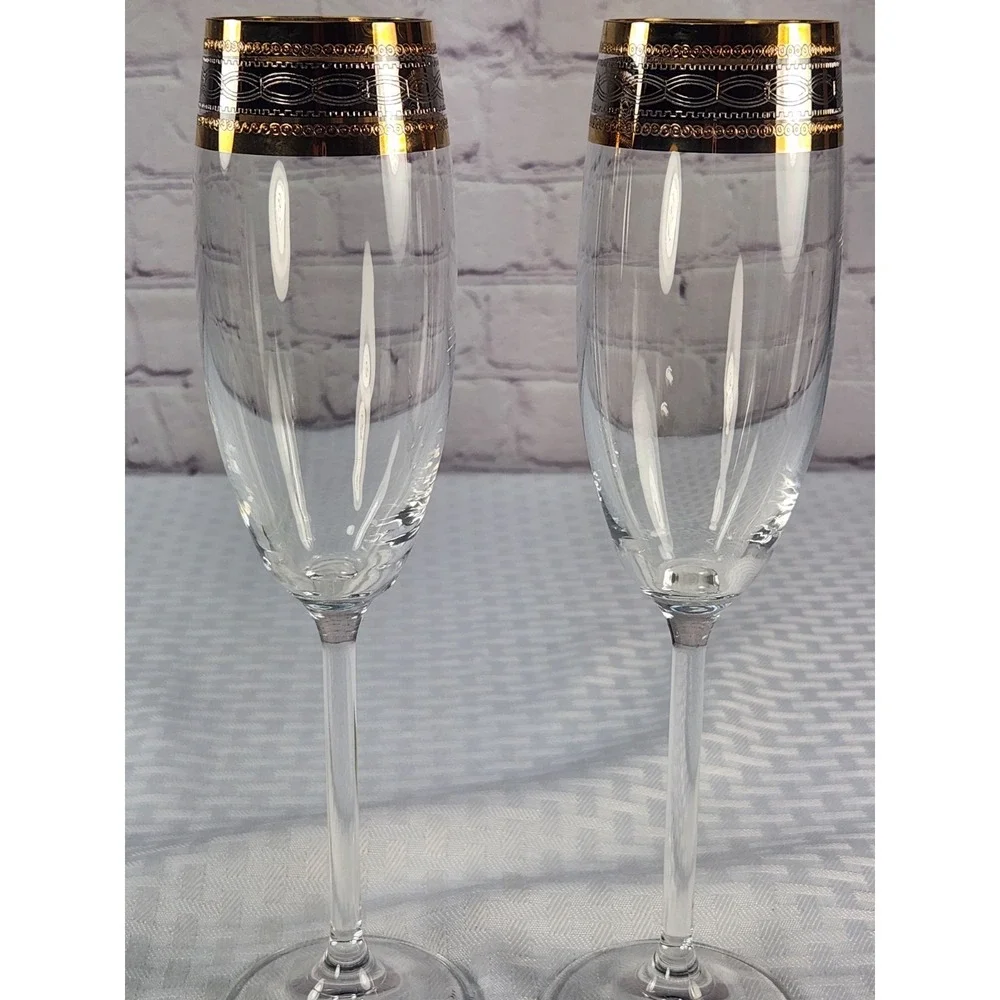 Royal Gallery's Baroque Gold and Platinum Fluted Champagne Glasses set 2
